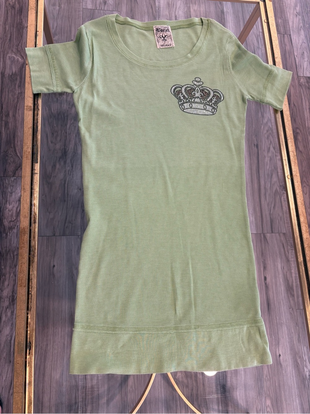 Vocal Light Green Ribbed Midi Dress with Crown Accent